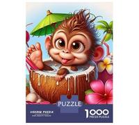 Singe Puzzle À 1000 Morceaux Papier Épais Singe with Tropical Fruits and Flowers Puzzle Familial Passionnés De Casse-tête Compatible Plateau Activité Lien Familial 52x38cm/1000pcs