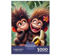 Singe Puzzle À 1000 Morceaux Papier Épais Two singes Eating Banana in Jungle Puzzle Familial Parents-Enfants Compatible Plateau Heures Divertissement Garanties Divertissement 38x26cm/1000pcs