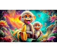 Singe Puzzles 1000 pièces Cadeau Unique Jeu éducatif Challenge Toy de qualité supérieure Peinture Art pour Adultes et Enfants à partir de 14 Ans 75x50cm/1000pcs