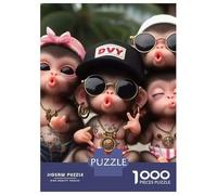 Singe Set De 1000 Pièces Papier Recyclé Group of Baby singes Wearing Sunglasses Puzzle Adulte Facile À Ranger Casse-tête Engageant Heures Divertissement Activité Lien Familial 38x26cm/1000pcs