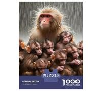 Singe Set De 1000 Pièces Papier Recyclé Group of singes Huddling in The Rain Puzzle Adulte Amateurs Puzzle Adultes Casse-tête Engageant Heures Divertissement Loisirs Maison 38x26cm/1000pcs