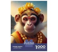 Singe Set De 1000 Pièces Papier Recyclé Regal Singe King with Golden Crown and Beads Puzzle Adulte Facile Ranger Loisirs Maison Casse-tête Engageant Heures Divertissement 38x26cm/1000pcs