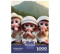 Singe Set De 1000 Pièces Papier Recyclé Three Baby singes in White Hats Puzzle Adulte Facile Ranger Loisirs Maison Casse-tête Engageant Heures Divertissement 38x26cm/1000pcs
