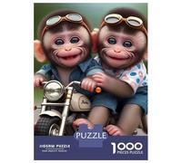 Singe Set De 1000 Pièces Papier Recyclé Two singes Riding A Scooter Together Puzzle Adulte Facile À Ranger Heures Divertissement Casse-tête Engageant Activité Lien Familial 52x38cm/1000pcs