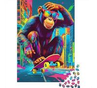 Singe sur Skate Puzzle 1000 Pièces Puzzle pour Adultes Rue Colorée Jeu de Puzzle 1000 Pièces Détente Cadeau Maison 70x50cm/1000pcs