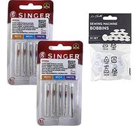 Singer 2020 Lot de 10 aiguilles universelles pour machine à coudre Calibre 80-90-100 pour coton et synthétique 130/705 H (talon plat unilatéral) + 10 bobines transparentes