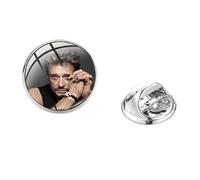 Singer Johnny Hallyday Épingles en acier inoxydable pour homme Dôme en verre Sac à dos Vestes Broches Fans Cadeaux Souvenirs Accessoires, Bronze, verre, métal
