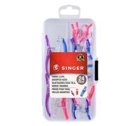 SINGER Lot de 24 pinces à couture et matelassage, grandes, petites et mini pinces à tissu pour travaux manuels - Pinces à courtepointe de couleurs assorties, outil de couture multi-usages, avec étui