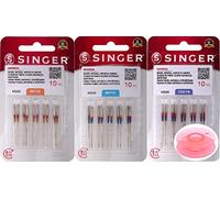 Singer Lot de 30 aiguilles universelles pour machine à coudre 2020, taille 80/12 (10 points), 90/14 (10 points), 100/16 (10 points) avec bobine en plastique de marque Inceler. Compatible avec toutes