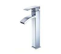 SINGID Mélangeur en laiton avec cascade, robinet pour lavabo de salle de bain - Robinet mitigeur en laiton chromé à une poignée pour chaud et froid (Taille: H30.5)