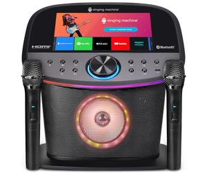Singing Machine Platinum Plus Karaoké Premium avec Écran - Système Tout-en-Un - 2 Micros sans Fil - Enceinte Bluetooth Wi-FI - Compatible Youtube & Spotify - Apps intégrées - Idéal Maison et Soirées