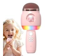 Singing Microphone Kids - Wireless Cartoon Karaoke with LED Lights for Fun Entertainment, Portable Microphone Speaker for Girls Boys Adults, Rechargeable Pink, 10 inches