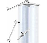 Singing Rain Pommeau de douche effet pluie 20,3 cm avec bras d'extension de 38,1 cm - Tête carrée fixe à grande surface - Bras réglable en hauteur et angle extra long - Expérience de douche ultime