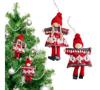 SingingWang 2 pièce Lutins Suspensions pour Sapin de Noël, Lutins, Bonhommes Tricotés, Decoration de Noel pour Sapin, Mini Lutin de Noel Deco Originales, Décorations de Noël Bois, Decoration Sapin