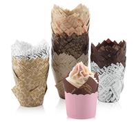 SingingWang Muffin Papier, Caissette Muffins Papier, 200 Pièces Standard, Caissettes Muffins, Renforcées, Caissettes Cupcake, Jetables Moules à Cupcakes pour Cuisson, Fêtes (300, Tulipes-D)