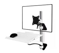 Single Monitor Wall Mount, Sit-Stand Converter Workstation, with Keyboard Tray, Height and Angle Adjustable, Max Load 8kg, VESA Mount 75x75, 100x100, for 15-32 inch Screens(Silver,60cm)