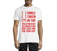 Single Taken in The Gym Funny Slogan Crew Neck Cotton T-Shirt Homme Blanc, blanc, XXL