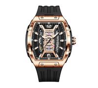 singmay Montre à tourbillon mécanique automatique pour homme avec cadran argenté, cadran squelette, étanche jusqu'à 30 m, bracelet en silicone, Or rose, Classique