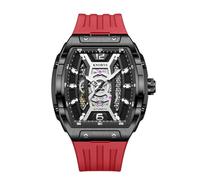 singmay Montre à tourbillon mécanique automatique pour homme avec cadran argenté, cadran squelette, étanche jusqu'à 30 m, bracelet en silicone, Noir (Blackb), Classique