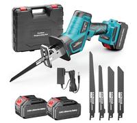 SINGTIP Scie Sabre Sans Fil Compatible avec la Maa-kita 21V Batterie, Scie Boucher Electrique avec 2×3.0Ah Batterie et 6 Vitesses Jusqu'à 3500 SPM 4 Lame, Scie Electrique Viande Pour Bois et Métal