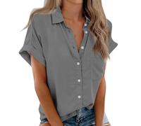 Singular-Point Chemise Femme, Chemisier élégant pour Femme - Col en V - Manches Courtes - Décontracté - Chemise Ample à Manches Courtes pour Le Travail Haut pour Femme Léger et Respirant,Gris,S