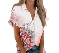Singular-Point Chemise Femme, Chemisier élégant pour Femme - Col en V - Manches Courtes - Décontracté - Chemise Ample à Manches Courtes pour Le Travail Haut pour Femme Léger et Respirant,Rouge,XL