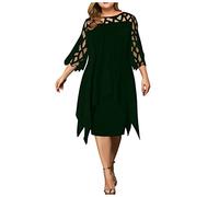 Singular-Point Femme Robe de Soirée Grande Taille Chic Robes Mere De La Mariee Mariage Invité Robe Cocktail en Mousseline à Manches 3/4 au Genou Robe Femme Chic et Elegant,Vert foncé,6XL,A229S
