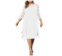 Singular-Point Femme Robe de Soirée Grande Taille Chic Robes Mere De La Mariee Mariage Invité Robe Cocktail en Mousseline à Manches 3/4 au Genou Robe de SoiréE Longue,Blanc,3XL,A223S