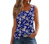 Singular-Point Femmes sans Manches Col Carré Débardeurs été Coupe Ample Tunique Chemises Dames Décontracté Chemise Fluide Confortable et Ample T-Shirts Vetement Femme Solde,Bleu,S,F270S