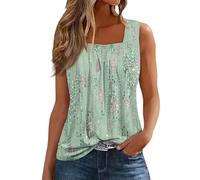 Singular-Point Femmes sans Manches Col Carré Débardeurs été Coupe Ample Tunique Chemises Dames Décontracté Chemise Fluide Confortable et Ample T-Shirts Cadeau Maman,Vert Menthe,L,F356S