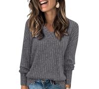 Singular-Point Pulls Femme Col en V Manches Longues Sweatshirts Pulls, Gilets et Sweats Femme Chic et Elegant Pull Femme Long Décontractés Top Léger et Lâche Classique Pull Gris Foncé Femme S,fa25a