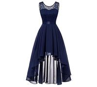 Singular-Point Robe de Soirée Demoiselle d'honneur Femme Longue Col en V Manches Courtes Taille Empire Chic Robe Mariage Femme en Dentelle Maxi Longue Robe Cocktail Cérémonie (Marine,S)