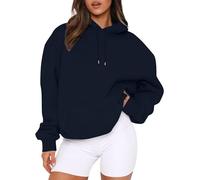 Singular-Point Sweats à Capuche Femme à Manches Longues, Pull Femme Couleur Unie Doux et Confortable, Pull Chaud Sweat Ado Fille Automne Hiver Cadeau Femme,Marine,S,A87S