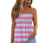 Singular-Point Top Bandeau Femme,Femmes Sexy sans Manches Plissé Débardeur Élastique Doux Ruché Boheme Tube Top Chemise sans Bretelles Bandeau Cadeau Fete des Mere,Rose Vif,M,B104