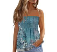 Singular-Point Top Bandeau,Femmes Debardeur été Sexy Bustier Tube Top épaules Dénudées Hauts sans Manches sans Bretelles Bandeau Floral Blouse Chemise Cadeau Personnalisé,Bleu Royal,XXL,B208