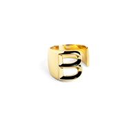 SINGULARU - Bague personnalisée Letter Signet. Solide et ajustable. Laiton avec finition plaqué or 18Kt. Taille unique. Bijoux pour femme. Lettre B