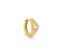 SINGULARU - Boucle d'oreille seule Créole Heart. Laiton avec finition plaqué or 18 kt, motif cœur et zircons. Bijoux pour femme