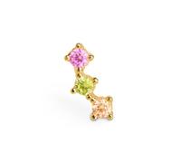 SINGULARU - Boucle d'oreille seule Triple Spark Color. Argent sterling 925 avec finition plaqué or 18 carats et détails en zircones. Fermoir en silicone. Bijoux pour femme.