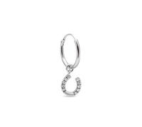 SINGULARU - Boucle d'oreille Solitaire Créole Fer à Cheval. Argent Sterling avec Placage Rhodium et Zirconium. Bijoux pour Femme