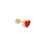 SINGULARU - Boucle d'oreille Unique Coeur Rouge Émaillé. Argent Sterling 925 avec Plaqué Or 18Kt. Fermoir à vis. Bijoux pour Femme