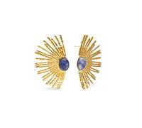SINGULARU - Boucles d'Oreille Sunbeam Bleu. Acier avec Plaqué or 18 carats et Pierre naturelle. Bijoux pour Femme.