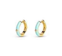 SINGULARU - Boucles d'oreilles Anneaux Spark Sky Enamel. Laiton avec Finition Plaqué Or 18Kt et Zirconias. Fermoir Congo. Bijoux pour Femme