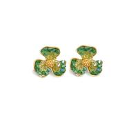 SINGULARU - Boucles d'oreilles Clover. Fleur en Laiton avec Plaqué Or 18Kt. Style Bouton Maxi avec Cristaux Colorés. Bijoux pour Femme