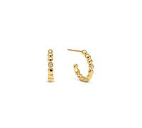 SINGULARU - Boucles d'Oreilles Créoles Pebble Spark. Laiton avec Finition Dorée à l'Or 18Kt et Zirconiums. Bijoux pour Femme