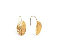 SINGULARU - Boucles d'oreilles Feuille. Acier avec finition plaqué or 18 kt. Motif feuille avec fermoir pendant. Bijoux pour femme