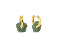 SINGULARU - Boucles d'oreilles Fleur Jade. Laiton avec Plaqué Or 18Kt. Motif Fleur en Pierre Naturelle Jade Verte. Fermoir Congo/Click. Bijoux pour Femme