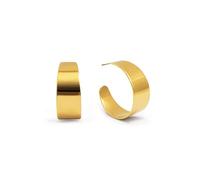 SINGULARU - Boucles d'oreilles Giorgia. Acier avec Plaqué Or 18Kt. Grands Anneaux Plats. Fermoir Silicone Plaqué Or. Bijoux pour Femme