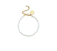 SINGULARU - Bracelet Pompeya Turquoise. Acier avec Plaqué or 18 carats et Perle de culture, Miyuki. Bijoux pour Femme.