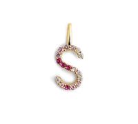 SINGULARU - Charm Letter Spark Sakura. Initiale en argent sterling avec finition plaquée or 18kt et zirconium Bijoux pour femmes. Lettre S