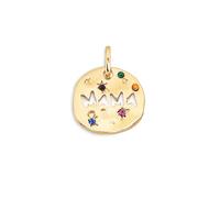 SINGULARU - Charm Maman. Laiton avec Finition Plaqué Or 18Kt. Pendentif avec Motif et Zirconium Coloré. Fermoir Anneau. Bijoux pour Femme